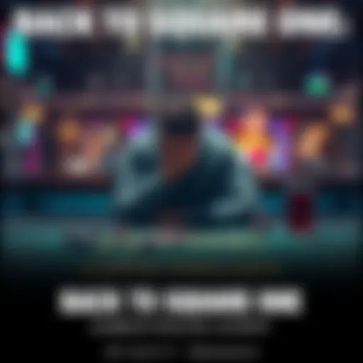 Gambler Reflecting on Setback A person sitting alone at a table, looking distressed with scattered gambling chips and a drink nearby, symbolizing addiction and relapse.