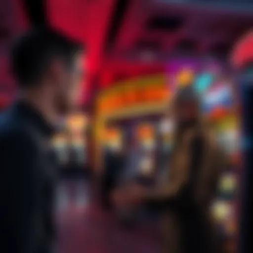 A tense scene at Santa Fe Station as a gambler faces a slot machine stalker who is blocking access to the machine.