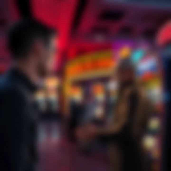 A tense scene at Santa Fe Station as a gambler faces a slot machine stalker who is blocking access to the machine.