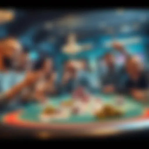 A group of gamblers celebrating as they cash out their chips at a casino table, symbolizing new beginnings in their gambling journey.