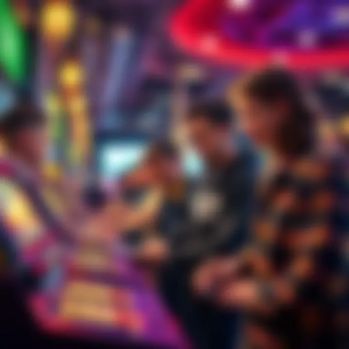 A group of gamblers excitedly placing bets at a sports betting venue, focusing on Fills BOL strategies.