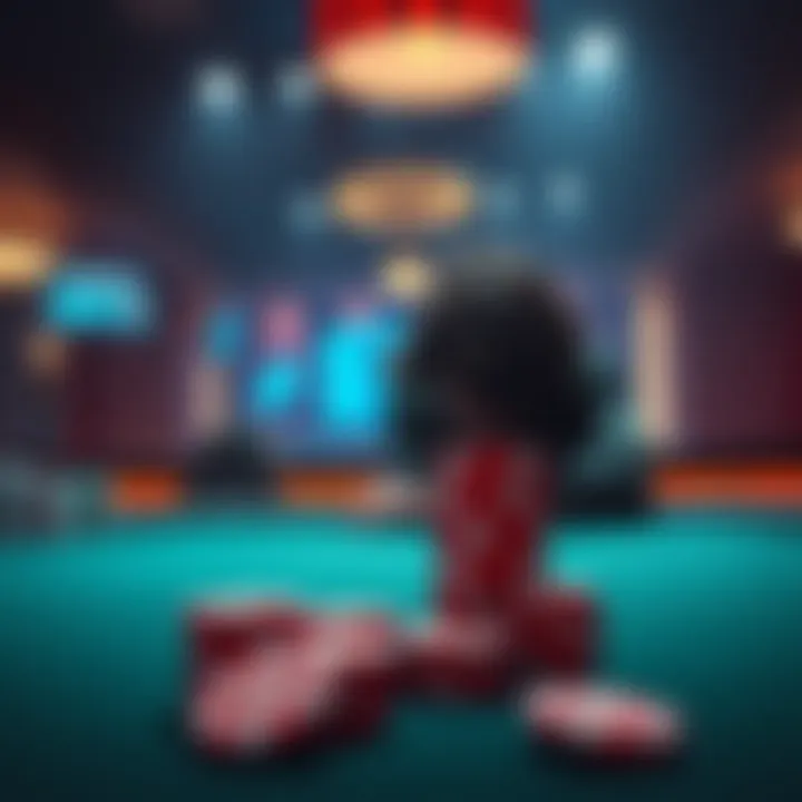 A person sitting alone at a table with a stack of poker chips, looking distressed and contemplative about their gambling choices, reflecting feelings of guilt and conflict.