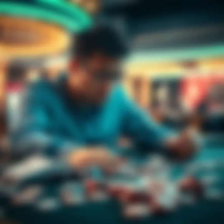 A person sitting at a gambling table with a frustrated expression, surrounded by lost chips and cards, depicting the feeling of running bad in gambling