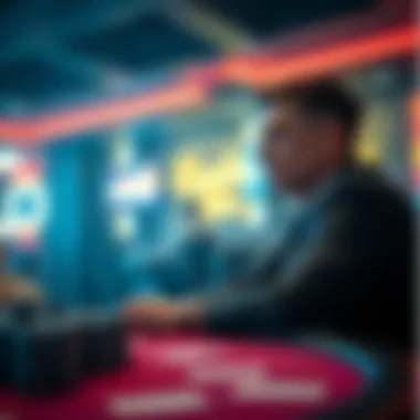 A person reflecting on gambling A thoughtful individual sitting at a poker table, contemplating their gambling experiences and choices