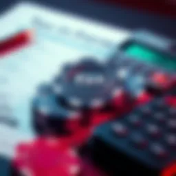A close-up of gambling chips next to tax forms and a calculator, illustrating the connection between gambling winnings and tax reporting.