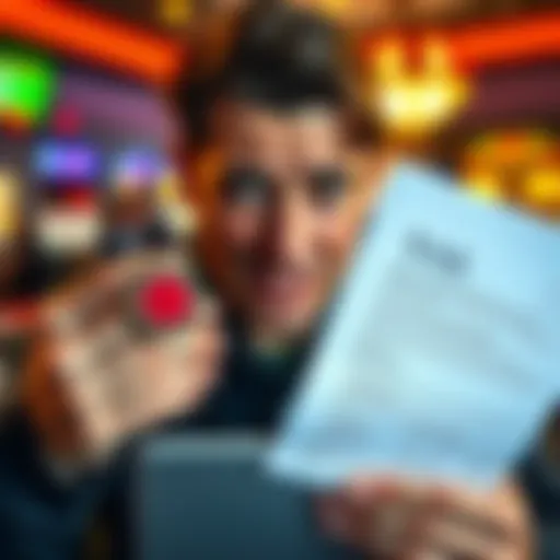 A person looking frustrated while holding tax forms and a casino chip, symbolizing the burden of gambling taxes