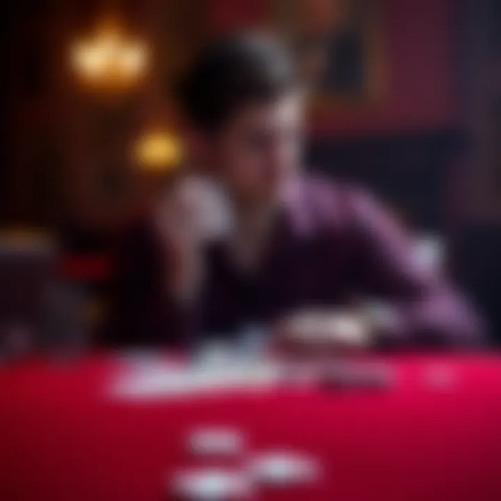 A person sitting alone with playing cards A person looking sad while holding playing cards on a table, symbolizing the struggles of gambling addiction.