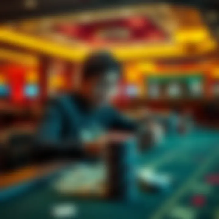 A person sitting at a casino table looking anxious while counting money, symbolizing the struggle of chasing losses in gambling addiction.