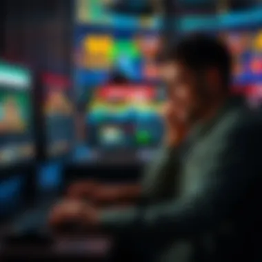 A distressed individual sitting at a computer with gambling websites open, showing signs of stress and financial burden.