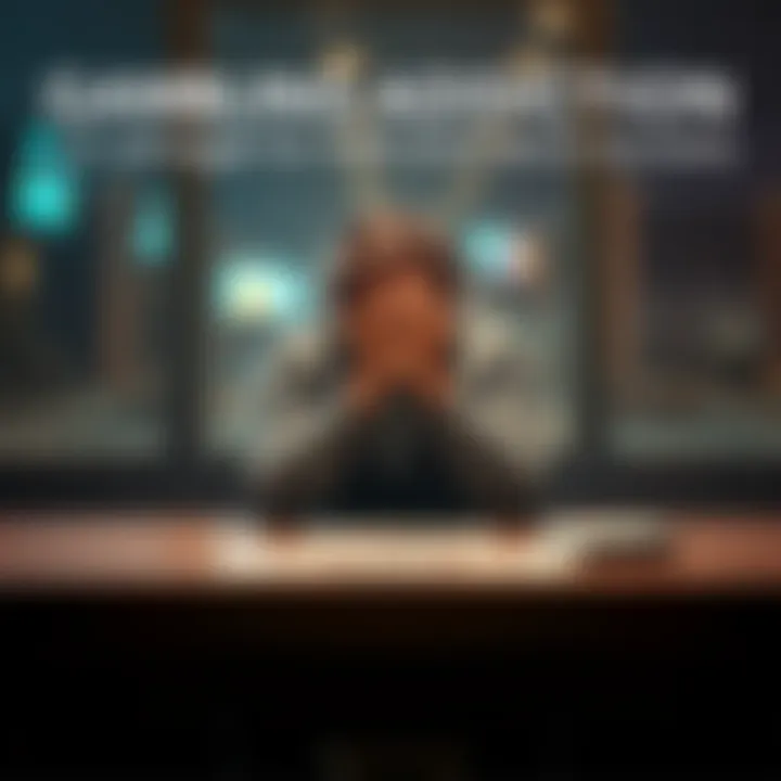 A person in distress sits at a table, hands covering their face, symbolizing the struggle with gambling addiction and the journey to recovery.