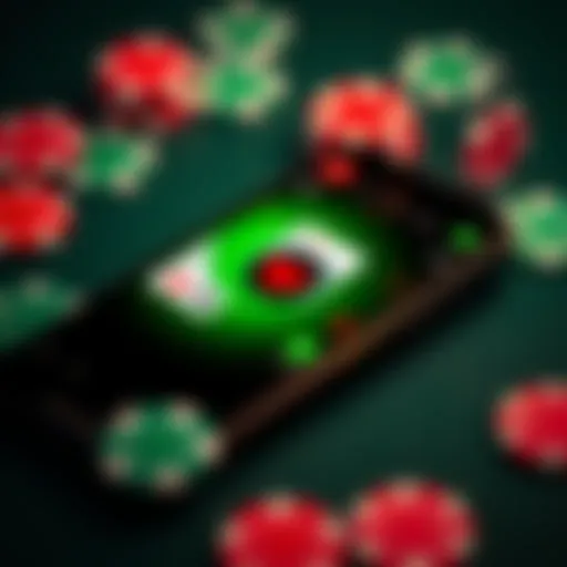 A mobile phone displaying a gambling app interface with cards and chips