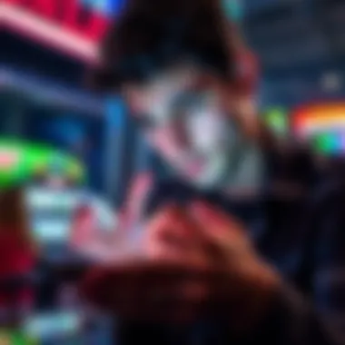 A person looking at a gambling app on their smartphone with a worried expression, surrounded by images of losing money
