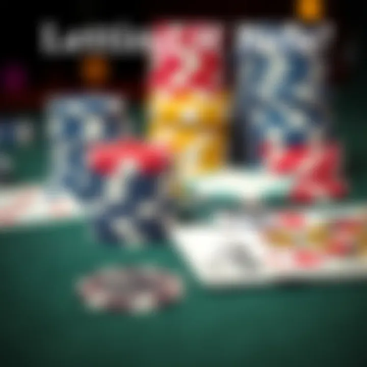 A close-up of colorful gambling chips stacked next to playing cards on a felt table, illustrating the strategy of letting it ride in a game.