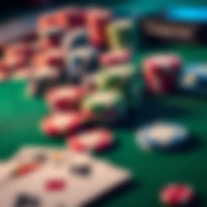 A close-up of colorful gambling chips and playing cards on a green felt table, representing betting options.