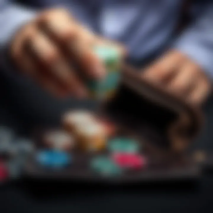 A person holding a handful of gambling chips next to an empty wallet, symbolizing a recent relapse into gambling addiction.