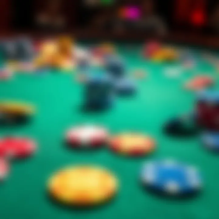 A close-up of colorful gambling chips scattered on a green felt table, symbolizing the gambling cycle