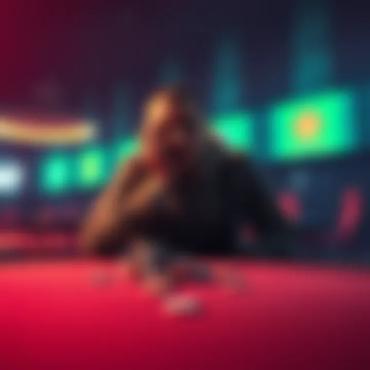 A person sitting alone at a table with empty poker chips, looking distressed and lost in thought, symbolizing the emotional toll of gambling addiction.