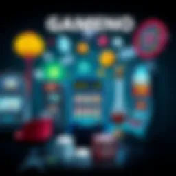 A collage of slot machines, dice, and mine game icons representing various gambling types.