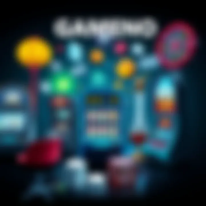 A collage of slot machines, dice, and mine game icons representing various gambling types.