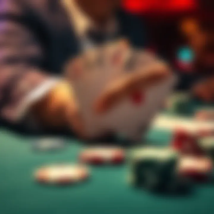 A player's hand showing a hard hand in poker with visible cards and chips on the table