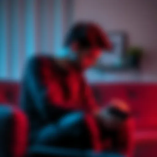 A person sitting on a couch, looking down with a pained expression as they talk to their therapist, symbolizing the struggle with gambling addiction and loss.