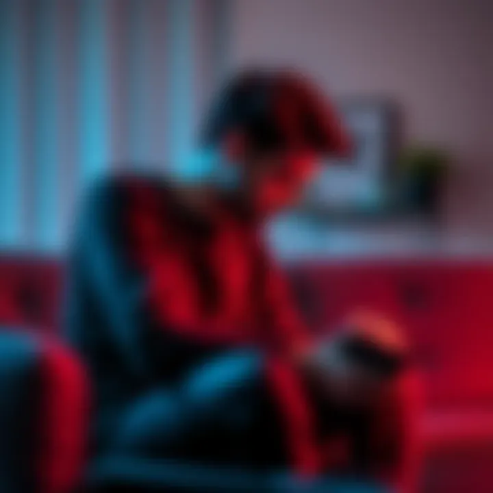 A person sitting on a couch, looking down with a pained expression as they talk to their therapist, symbolizing the struggle with gambling addiction and loss.