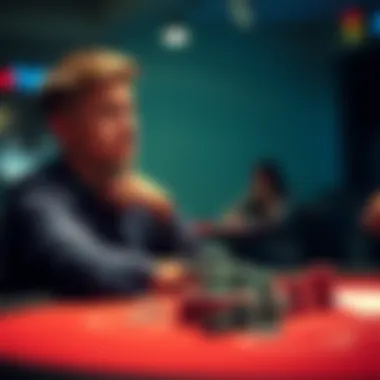 Gambling Loss Recovery A person sitting at a table with poker chips and a worried expression, contemplating their gambling losses
