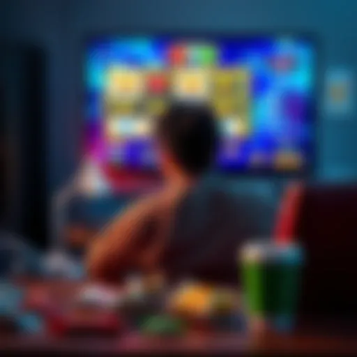 A person sitting in front of a computer screen displaying online slots, looking disappointed as they reflect on their gambling losses. There are empty snack wrappers and a coffee cup nearby, emphasizi...