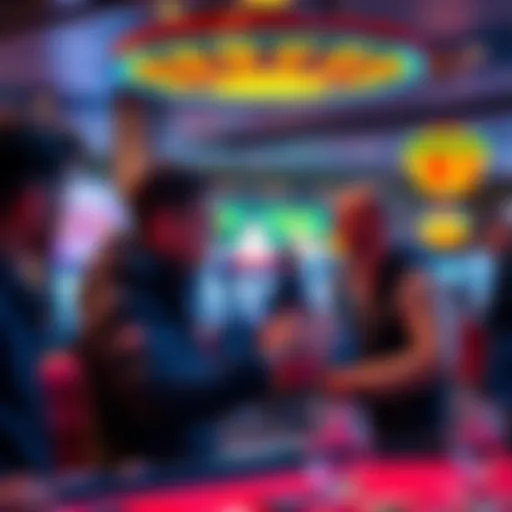 A gambling operator explaining game fairness and safety tips to a group of interested listeners, with a casino backdrop.