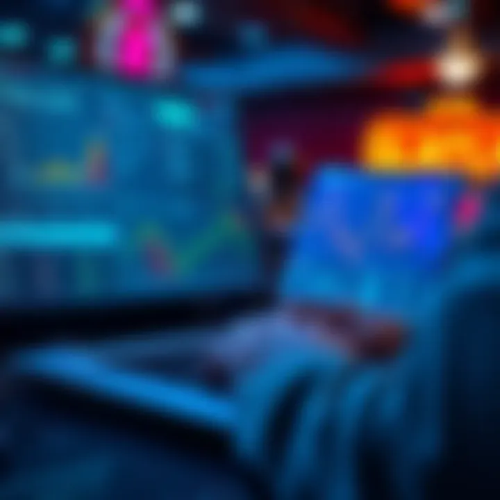 Gambling Patterns A person reviewing their betting history on a laptop with graphs and charts displayed, showing trends in betting habits.