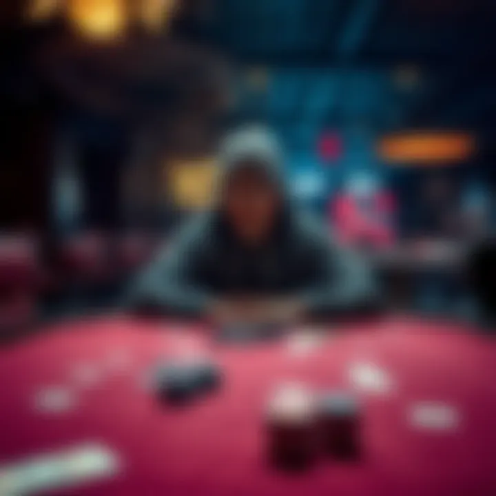 Gambling Recovery Journey A person sitting at a table with empty chips and bills, looking contemplative and determined to change their life.