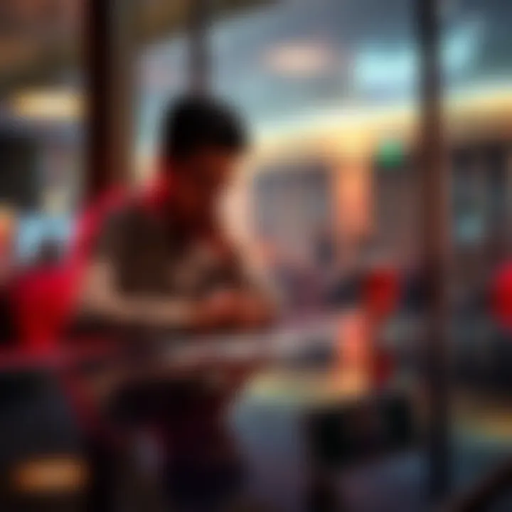 A person sitting alone at a table, looking pensive with a deck of cards in front of them and a glass of drink nearby, symbolizing a struggle with gambling addiction.