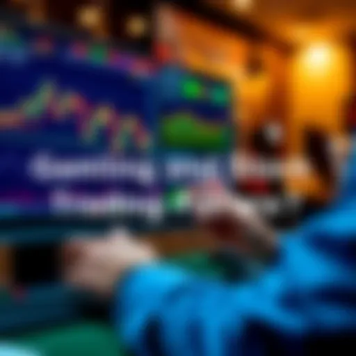 A person analyzing stock charts on a computer while holding poker chips, symbolizing the connection between gambling and stock trading careers.