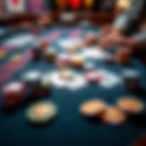 A close-up of a gambling table with colorful chips and cards, showcasing strategies for success.