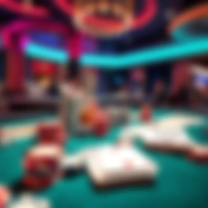 A bustling gambling table showing chips stacked and cards laid out, capturing the excitement of a $300 profit at play.