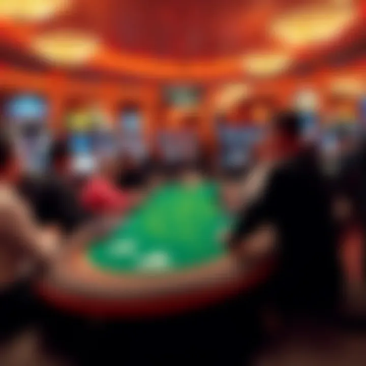 A lively gambling table with players engaged in a game of blackjack in a Las Vegas casino