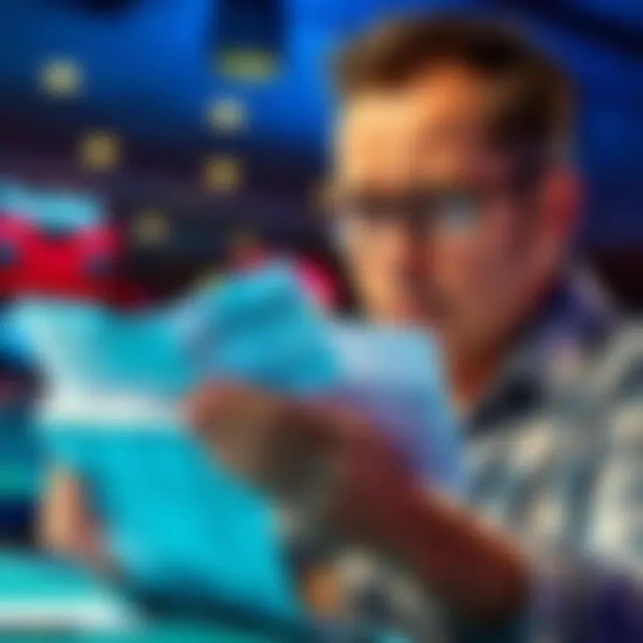 A person looking frustrated while reviewing gambling receipts and tax forms, symbolizing confusion over taxes on winnings and losses in New York.