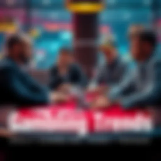 A group of people discussing gambling habits at a table with cards and chips