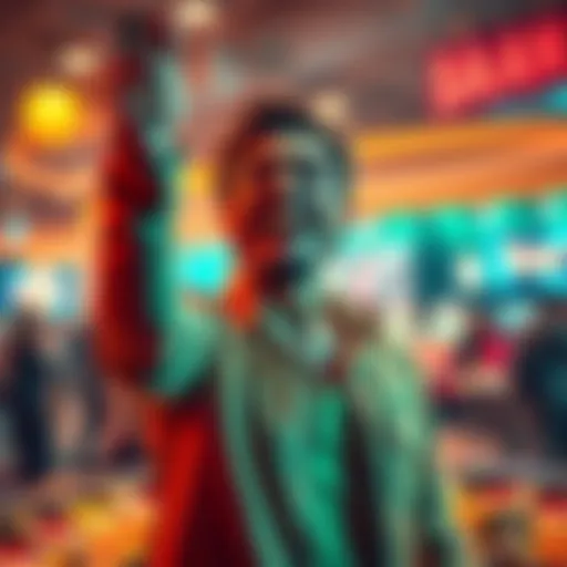 Gambling Victory A joyful person celebrating a gambling win with cash in hand after a previous loss.