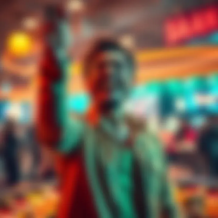 Gambling Victory A joyful person celebrating a gambling win with cash in hand after a previous loss.