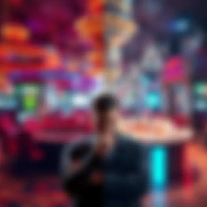 A split image showing a casino scene on one side and drug paraphernalia on the other, highlighting the contrast between gambling and drug use, with a person contemplating in the center.