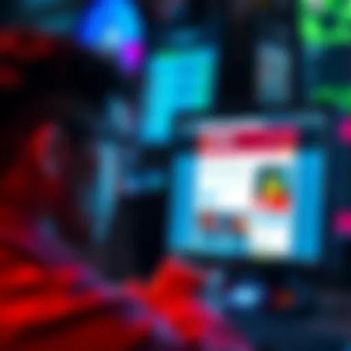 A person looking concerned at a computer screen displaying a gambling website with warning signs highlighted