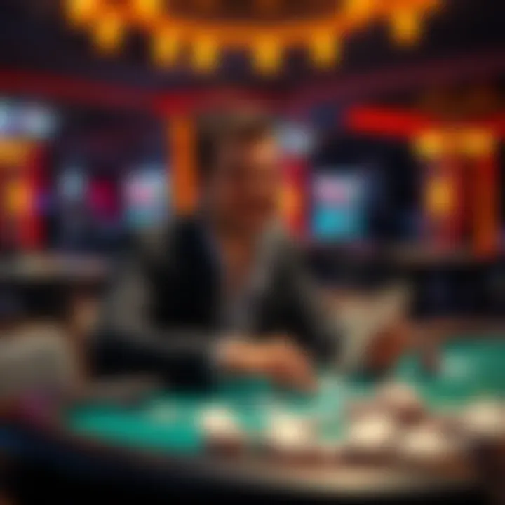 A person sitting at a casino table, looking excited after a win, surrounded by chips and cards, depicting the thrill of winning in gambling.