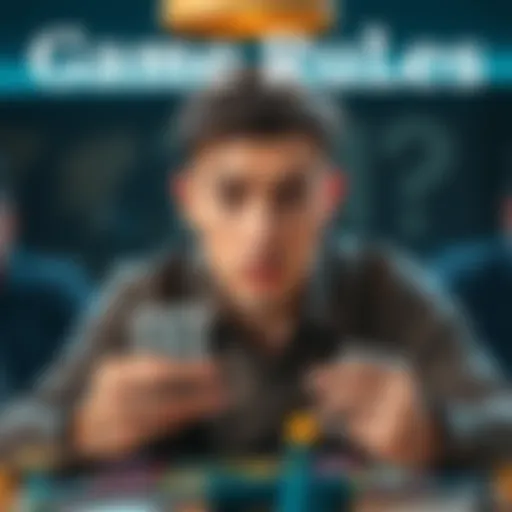 A person looking puzzled while holding a game board and cards, trying to understand the rules and if they won.