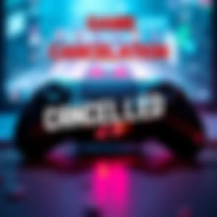 Game Cancellation Announcement A digital notice about a popular game's cancellation, with a graphic showing a broken game controller.