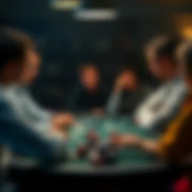 A game host looks concerned while players discuss cheating allegations around a table with cards and chips