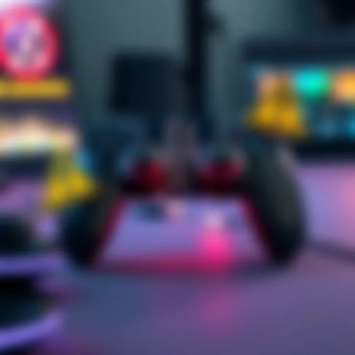 A graphic showing a broken controller with warning signs around it, symbolizing issues in gaming integrity.
