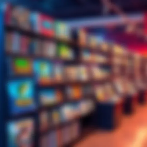 A colorful display of various game titles including Big Bass series and Excalibur Unleashed at Huge Library