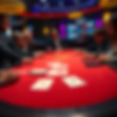 A dealer mistakenly places four cards on a game table, causing confusion among players as they react to the unexpected situation.