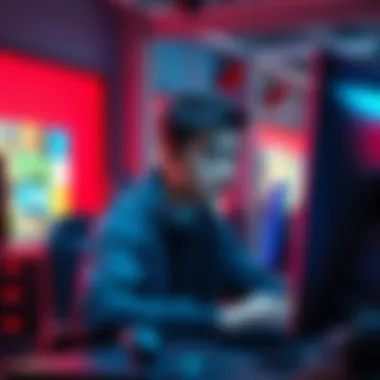 A person sitting at a computer with a bored expression while playing an online game, showcasing short attention span,